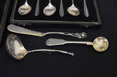 Lot 211 - Cased set of six George VI silver fruit spoons and sifting spoon, etc