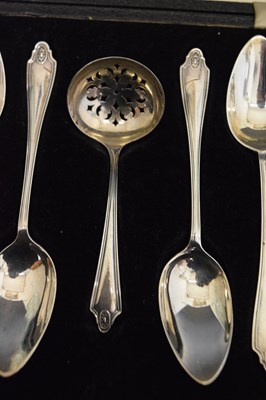 Lot 211 - Cased set of six George VI silver fruit spoons and sifting spoon, etc