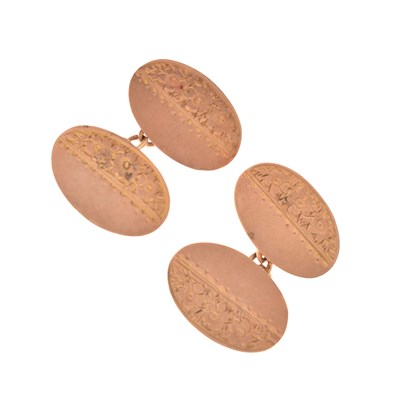 Lot 79 - Pair of 9ct gold oval panel cufflinks