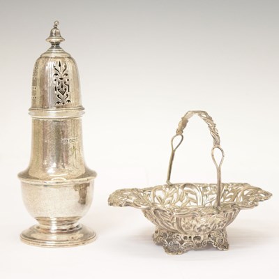 Lot 196 - Edward VII silver sugar sifter, and a Victorian silver bonbon basket