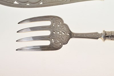 Lot 83 - Victorian silver fish slice and fork with engraved and pierced decoration