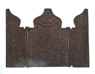 Lot 316 - Cast bronze Orthordox triptych