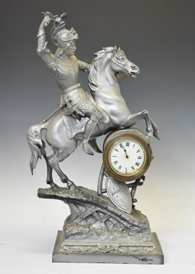 Lot 742 - Large metal figural mantel clock of a knight on horseback