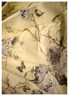 Lot 591 - One pair of linen interlined curtains