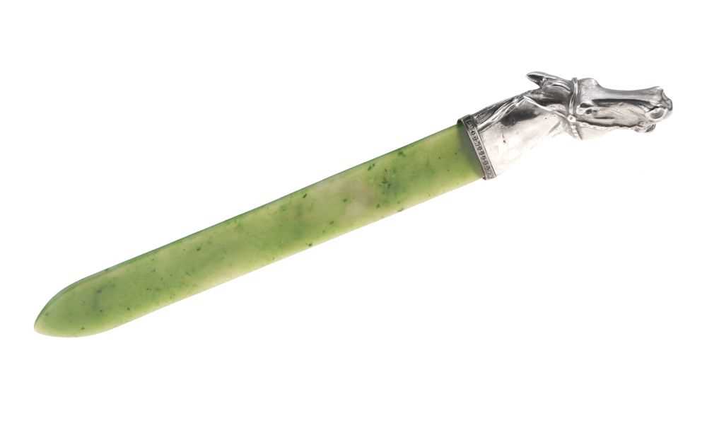 Lot 123 - Russian Interest - 'Feodor Ivanovich Ruckert' - silver and nephrite jade letter opener