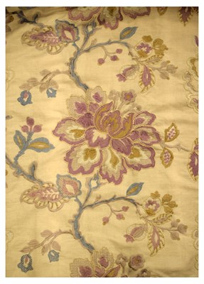 Lot 587 - One pair of curtains, floral design in lilac on cream ground