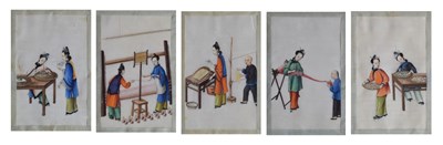 Lot 247 - Five 19th century Chinese watercolours on pith paper