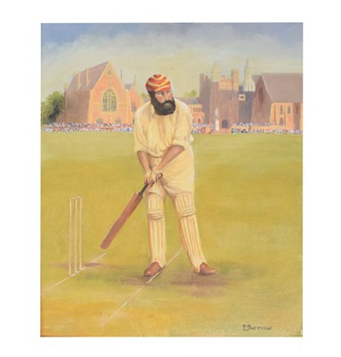 Lot 371 - R. Swetman - Oil on board - W.G. Grace playing cricket at Clifton College