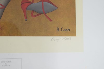 Lot 628 - Beryl Cook (1926-2008) - Pair of signed prints - 'Strip Poker' and 'Shall we Dance'