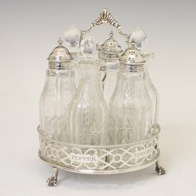 Lot 242 - Early George III silver six-bottle cruet stand