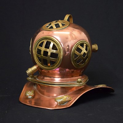 Lot 310 - Miniature brass and copper divers helmet