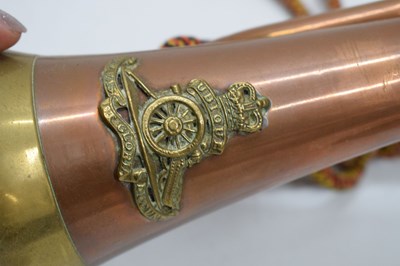 Lot 494 - Three copper and brass military bugles