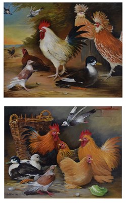 Lot 650 - Pair of modern oils on canvas - Chickens in farmyard