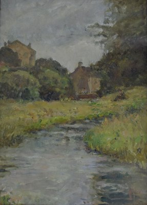 Lot 645 - Richard Heyworth (1862-1942) - Oil on board - Country riverbank scene