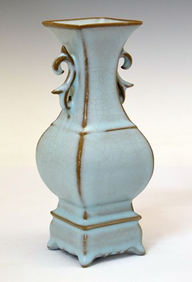 Lot 236 - Chinese porcelain matt duck egg blue ground two-handled vase