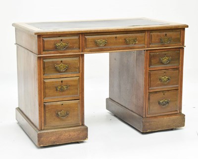 Lot 677 - Beech twin pedestal desk with black inset writing surface, circa 1900