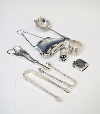 Lot 157 - Quantity of sundry silver to include tongs, purse, etc