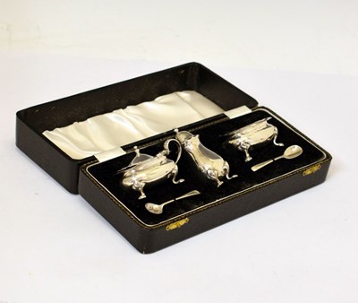 Lot 159 - Elizabeth II cased three-piece silver condiment set