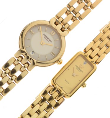 Lot 118 - Raymond Weil - Two lady's 18ct gold electroplated cocktail watches