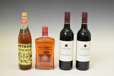 Lot 360 - Two bottles of Vasse Felix Cabernet Sauvignon red wine, Metaxa Three Stars Grand Prix, etc