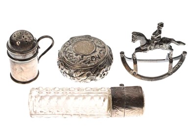 Lot 140 - Dutch silver miniature rocking horse, etc