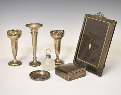 Lot 141 - George VI silver picture frame, silver bud vases, etc