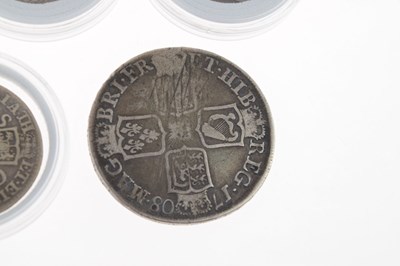 Lot 278 - William III silver sixpence, Queen Anne half crown,and three Georgian coins