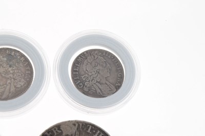 Lot 278 - William III silver sixpence, Queen Anne half crown,and three Georgian coins