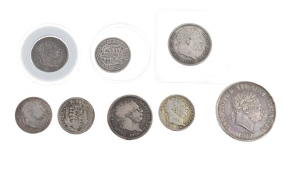 Lot 279 - George II silver half-crown, 2 x shillings, and 5 sixpences (8)