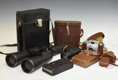 Lot 366 - Two pairs of binoculars, cameras and accessories