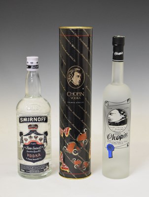 Lot 842 - Smirnoff blue label vodka, and Chopin Polmos Polish vodka