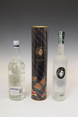 Lot 842 - Smirnoff blue label vodka, and Chopin Polmos Polish vodka