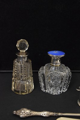 Lot 143 - Quantity of silver capped dressing requisites, silver handled button hooks, etc