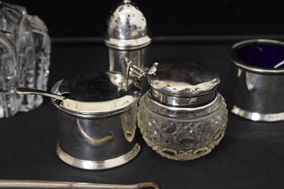 Lot 143 - Quantity of silver capped dressing requisites, silver handled button hooks, etc