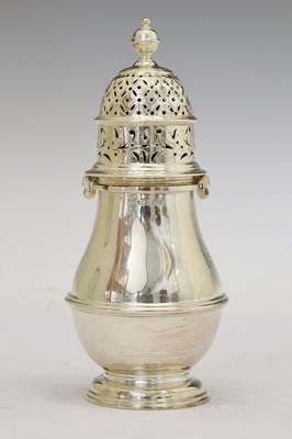 Lot 77 - George V sugar caster of baluster form in the Queen Anne style