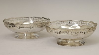 Lot 206 - Pair of George V silver footed bowls with decorative pierced border