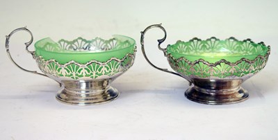 Lot 200 - Pair of George VI silver pierced pedestal cups with green glass liners