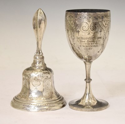 Lot 202 - Victorian silver goblet and a Continental white metal bell