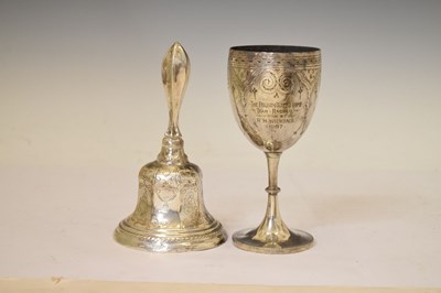 Lot 202 - Victorian silver goblet and a Continental white metal bell