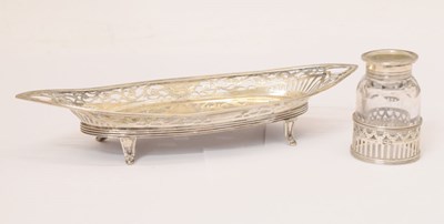 Lot 179 - Late Victorian inkstand with pierced border and standing on four scroll feet