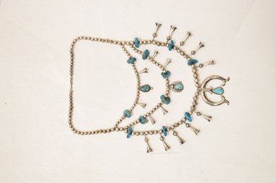 Lot 30 - Turquoise silver three-tier Navajo necklace