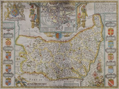 Lot 280 - Speed (John), 17th century hand coloured engraved map of 'Suffolke (Suffolk)