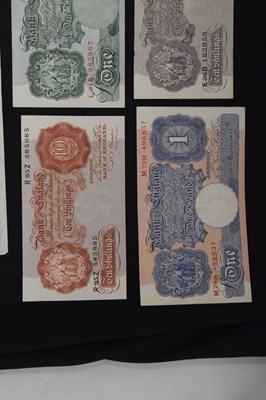 Lot 153 - Two 1950s white five  pound notes, etc