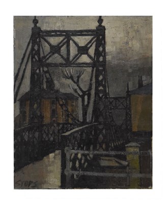 Lot 348 - John Stops R.W.A. (1925-2002) - Oil on canvas - 'Small Suspension Bridge, Bristol'