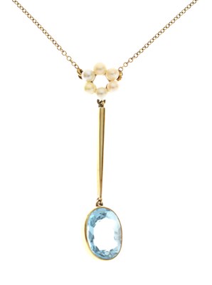 Lot 51 - Edwardian aquamarine and pearl pendant