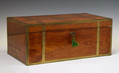 Lot 156 - Victorian Anglo-Indian Colonial brass-bound camphor wood 'Campaign' lap desk or writing box