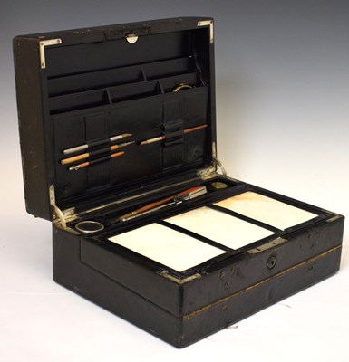 Lot 216 - Late 19th century black morocco stationery/writing box