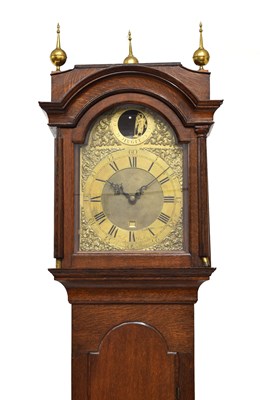 Lot 354 - Early George III oak-cased 30-hour brass dial longcase clock with 'Tempus Fugit' automaton