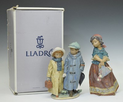 Lot 297 - Lladro - ‘Off to School’ and ‘Girl Carrying Flowers’