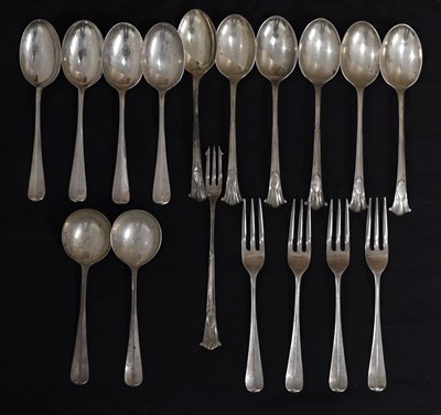 Lot 225 - Part set of silver Rat-Tail cutlery and Albany style cutlery